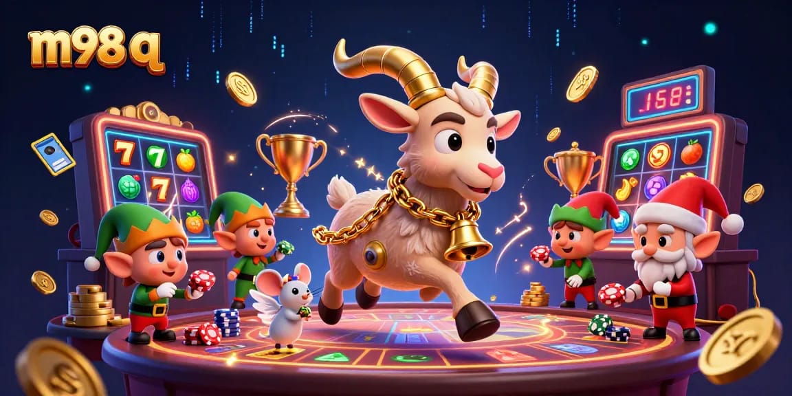 Experience the fun at m98 q's casino, where Krampus oversees festive gaming chaos.