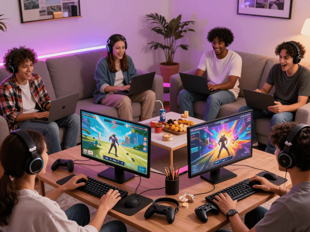 Players enjoying a porngame experience in a vibrant gaming setting, showcasing interactive elements and engagement.