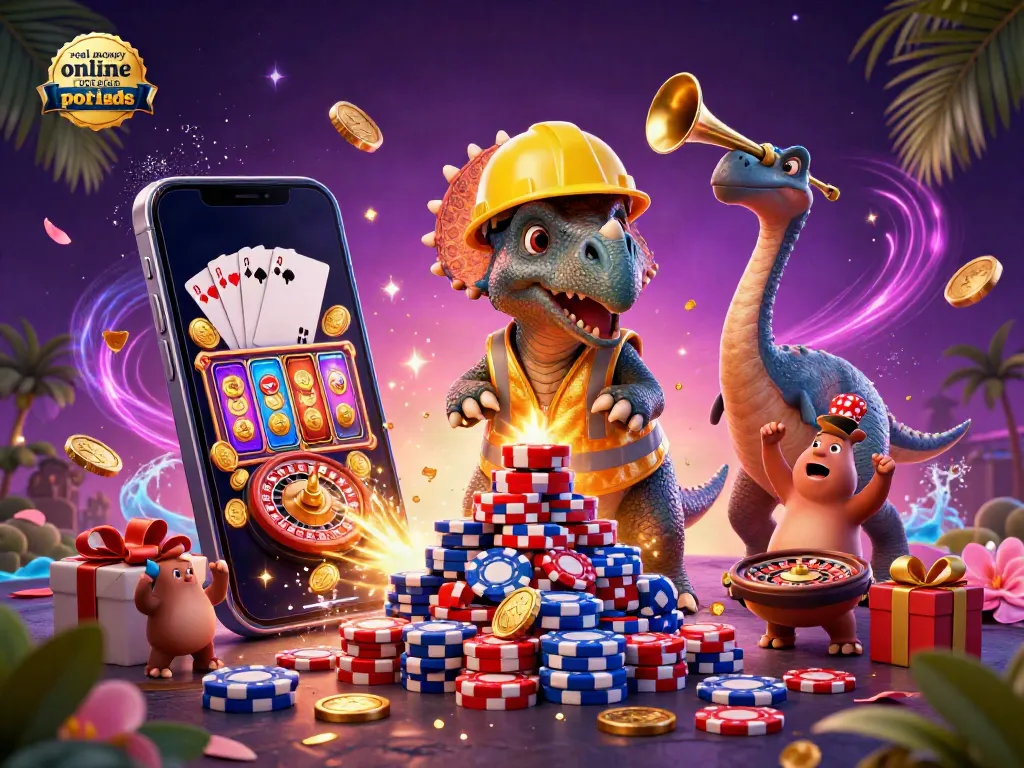 Experience real money online pokies Australia with fun cartoon characters and engaging casino elements in vibrant colors.
