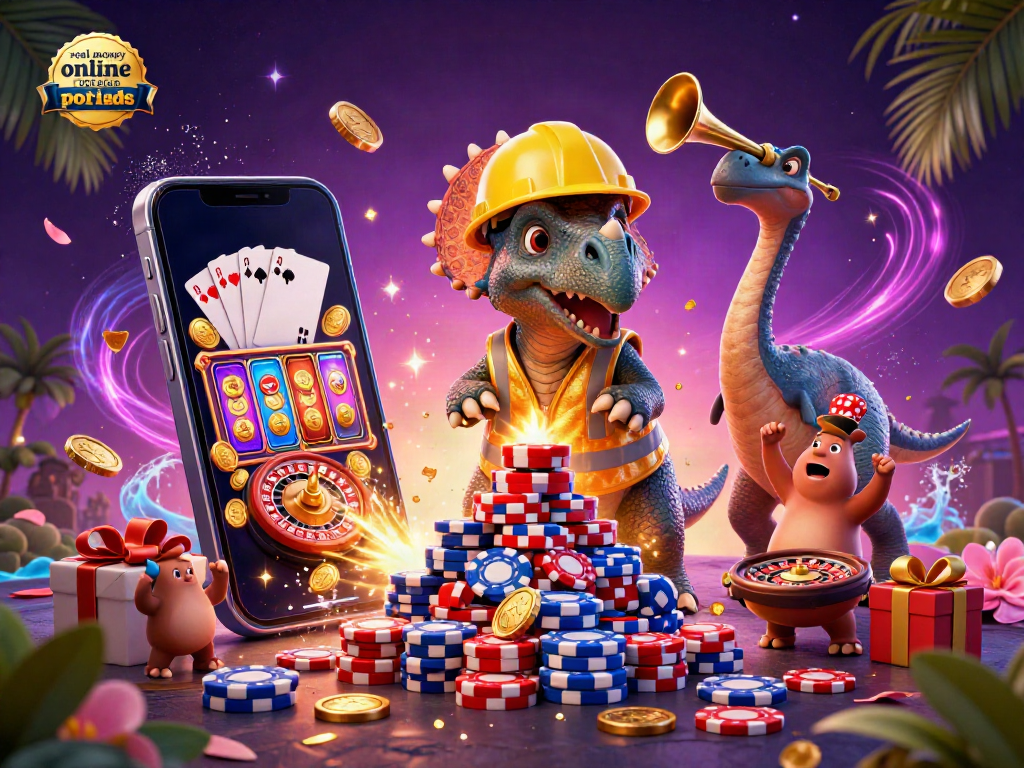 Experience real money online pokies Australia with fun cartoon characters and engaging casino elements in vibrant colors.