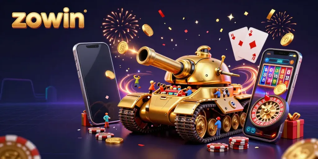 Engage in thrilling gaming action at zowin with a whimsical 3D casino beetle tank bursting with fun.