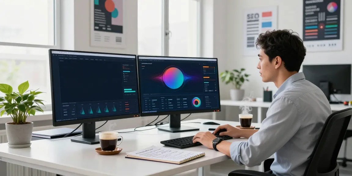 Content strategist reviewing instant indexing tools in a modern office.