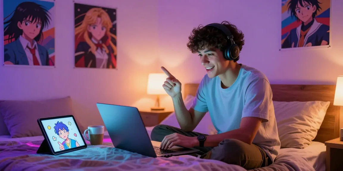 Engaging NSFW AI chat scene with colorful LED lights and animated characters.